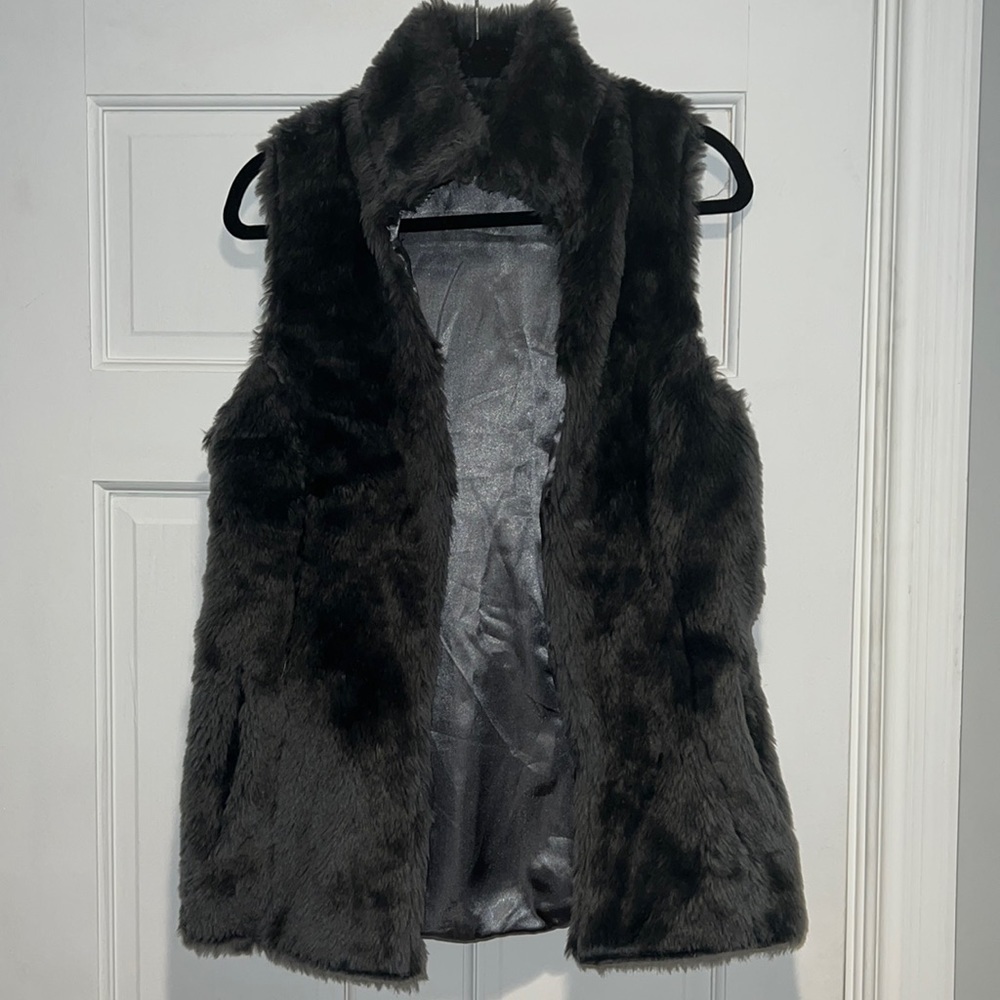 Vintage Havana Black Label Faux Fur Vest Size Small Dark Grey - Picture 6 of 13